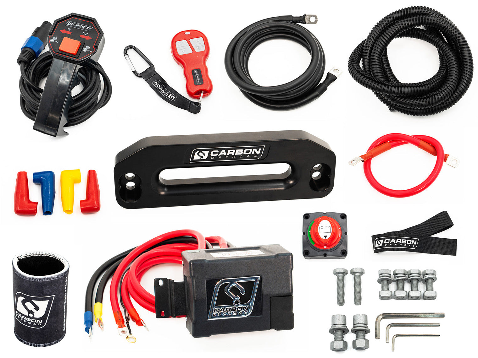 Carbon 12K 12000lb Electric Winch With Black Rope and Hook