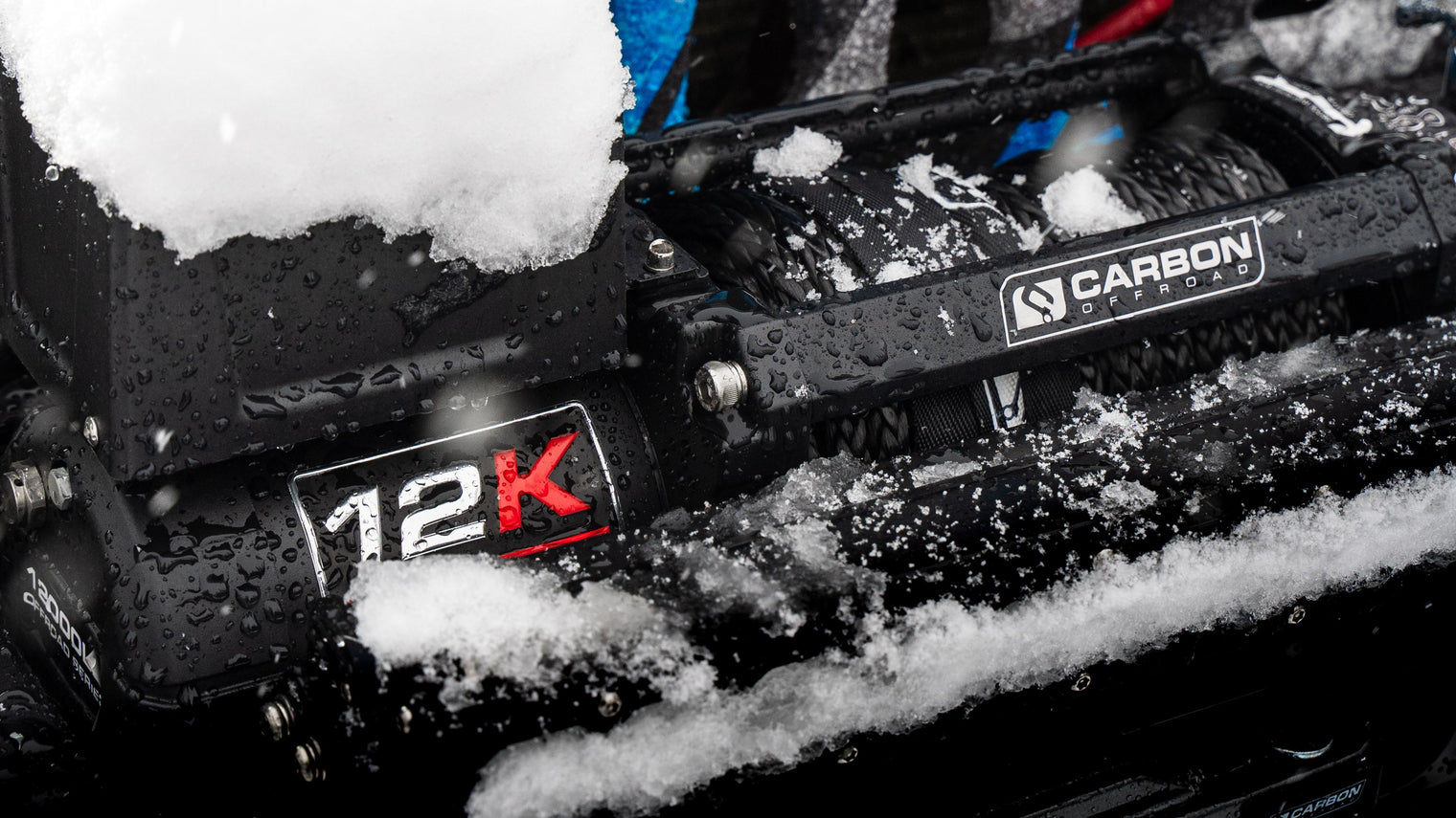 Carbon 12K 12000lb Electric Winch With Black Rope and Hook