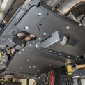 Breakover angle comparison diagram for the DRT flat belly skid plate kit on Toyota Tacoma