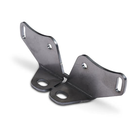 Pair of left and right steel adapter brackets for mounting a 30-inch Diode Dynamics light bar to DRT front bumpers, shown nested together to display the bent flange profile and three mounting holes per bracket.